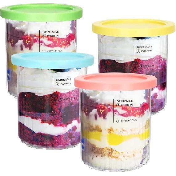 For Ninja Creami Deluxe Pints and Lids 4 Pack NC500 NC501 Ice Cream Pint fit for Ninja Delux Ice Cream Maker 24 oz food container for Ninja Creami BluePinkGreyGreen 7940₽