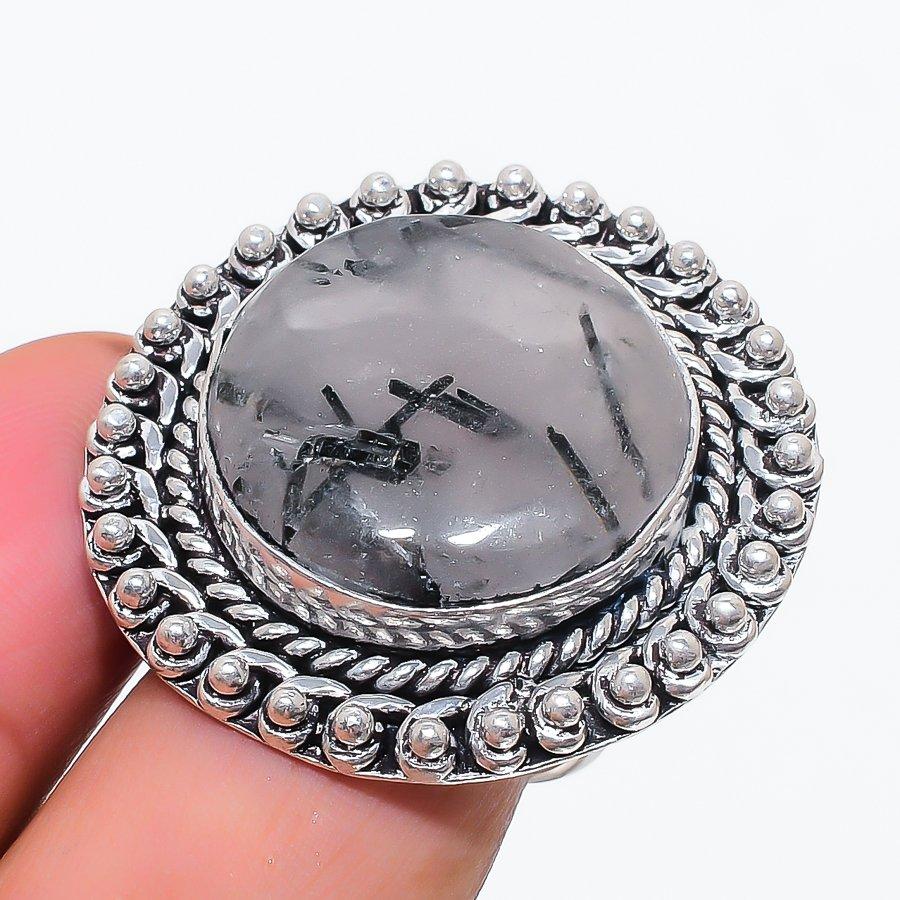 

Натуральный Черный Рутил Драгоценный Камень 925 Стерлинговое Серебро Ювелирное Кольцо Размер 8.5 i4T79