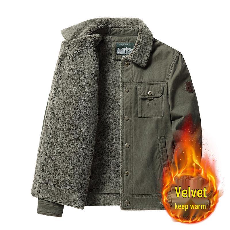2025 Men's Washed Cotton Velvet-Enhanced Lapel Jacket - Warm Autumn/Winter Casual Outerwear