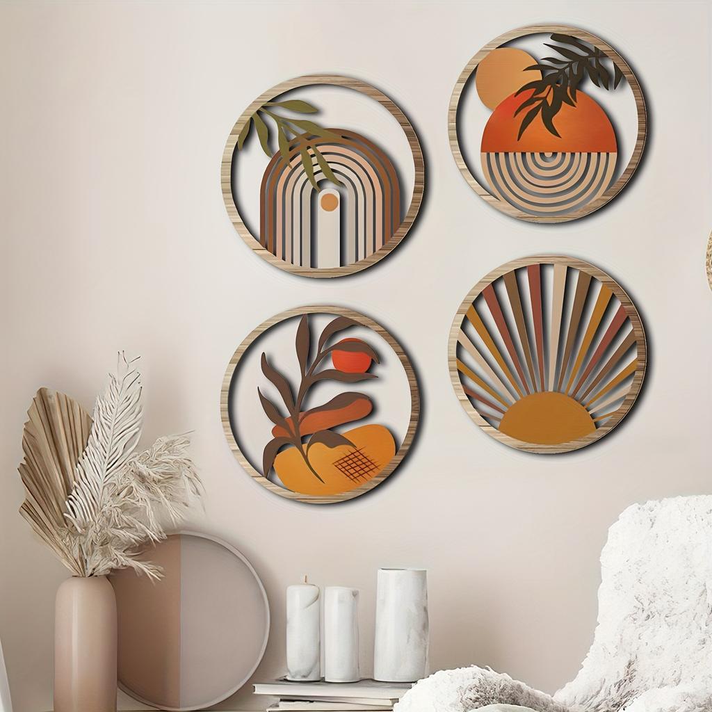 4 Hollowed-out Country Farmhouse Wall Art Decoration Bohemian Sculpture for Living Room Bedroom Country Courtyard Housewarming