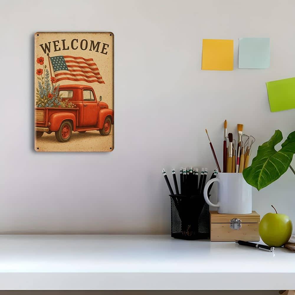 Patriotic USA Flag metal sign, 12x8 inch.