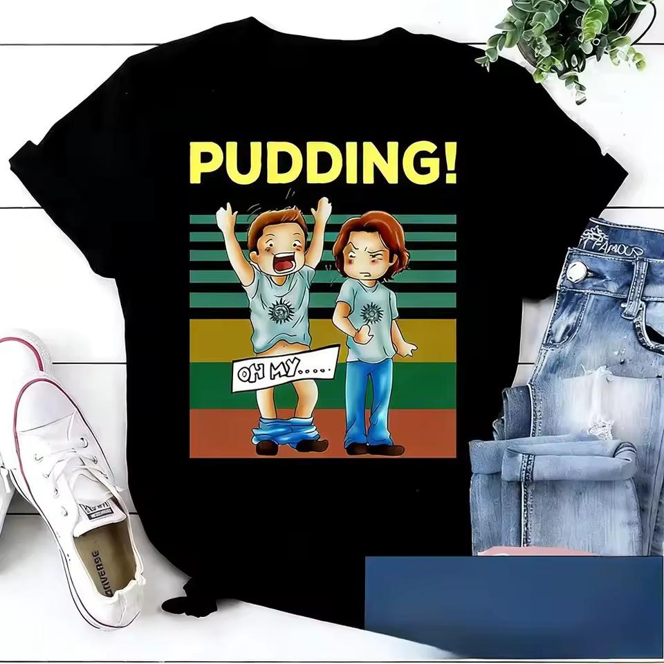 Pudding Dean & Sam Winchester Oh My Funny TV Series Vintage T-Shirt Winchester Brothers Shirt Short Sleeve T-shirts Graphic Tee