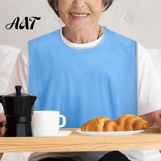 Easy Clean Eating Bibs Adult Large Bib, Solid Color Waterproof Clothing Protector, with Deep Crumb Anti-stain Nursing Home Catcher Design, Adjustable