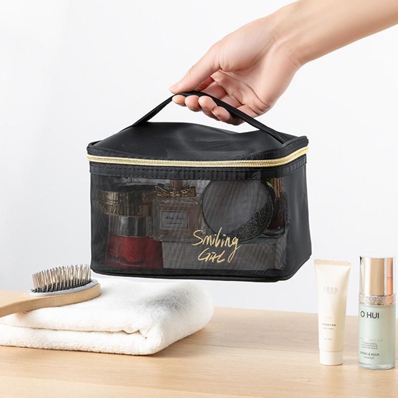 Síťovaná kosmetická taška Síťované tašky na make-up Černá síťovaná taštička na zip Pro kanceláře Cestovní úložné tašky Toaletní tašky Taštička na make-up