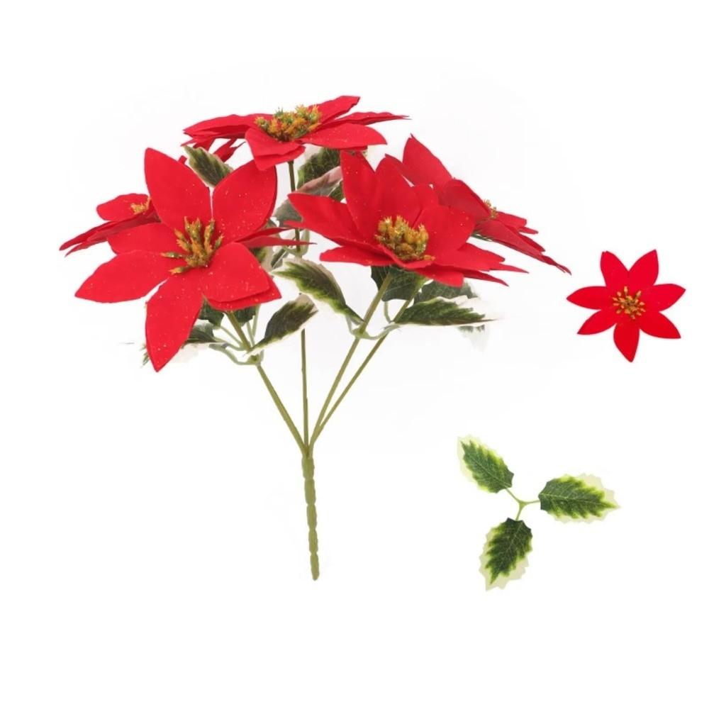 5 Heads Bunch Artificial Poinsettia Bouquet Artificial Flowers Simulation Bouquet  Table Ornament