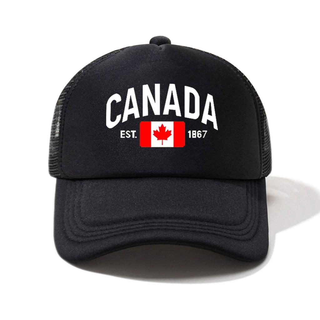 1pc "CANADA" Printed Half Mesh Baseball Cap Outdoor Simple Fashion Sun Hat Lightweight Portable Wear Accessories for Men & W