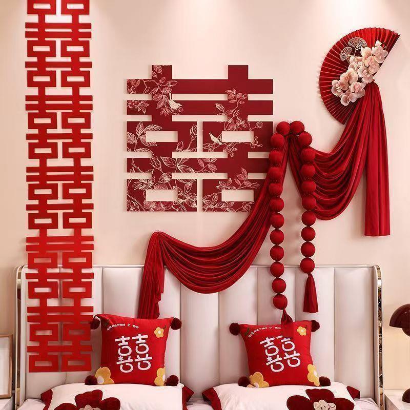 Red Traditional Wedding Wall Stickers Chinese Wedding Wall Decoration Decal Party Supplies Bow Decorative Door Stickers Gifts