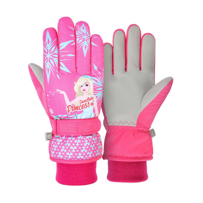 New Windproof Girls' Ski & Cycling Gloves: Warm, Waterproof, Anti-slip, Cute Cartoon Design for Kids & Babies