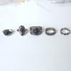 5Pcs/Set Bohemian Vintage Blue Stone Alloy Finger Ring Women Charming Jewelry