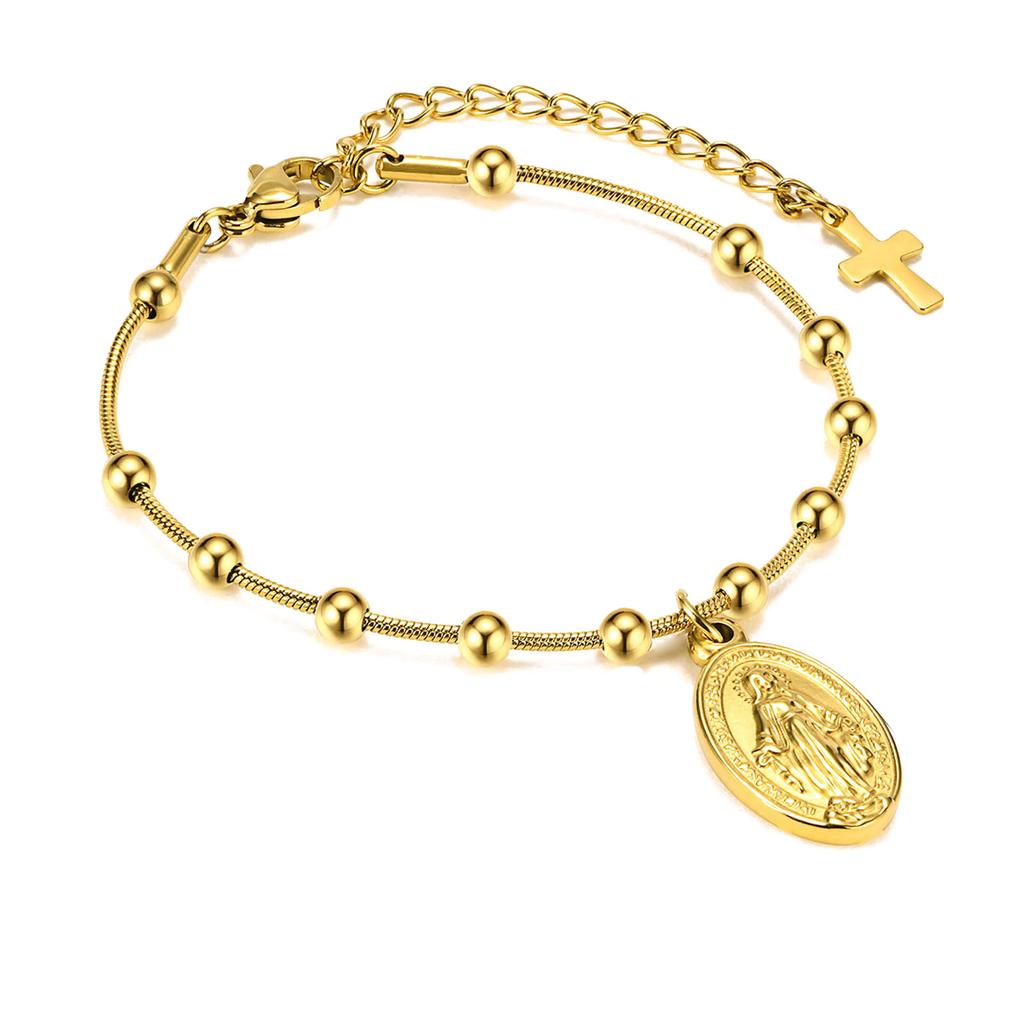 Rosary Cross Beaded Bracelet Snake Chain Bracelet Vintage Minimalist Charm Bracelet Suitable for Fashion Women Present