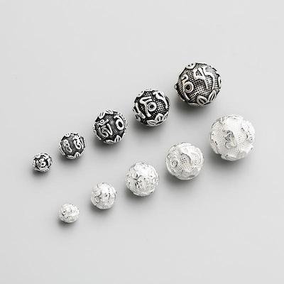 S925 Sterling Silber Thai Sechs-Wort-Mantra Runde Spacer Perlen für DIY Handgewebte Seil Armbänder