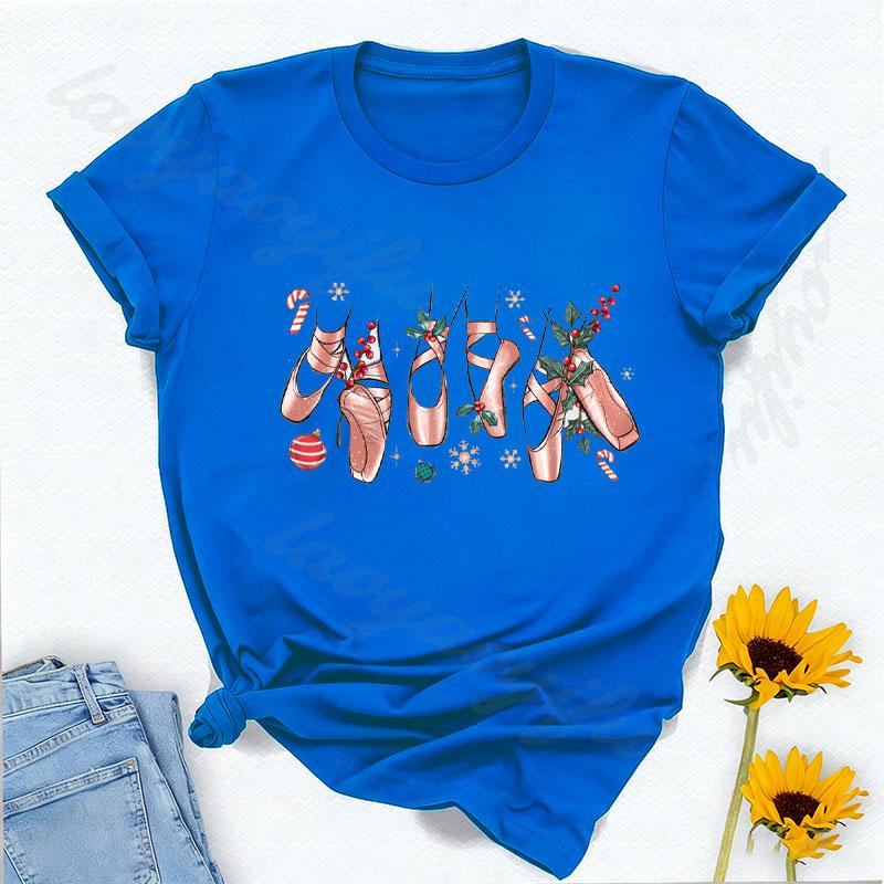 Ballet Slipper Cotton TShirt Merry Dancemas TShirt Dancing Christmas TShirt Ballerina Christmas Gift Women Clothes Y2k Top