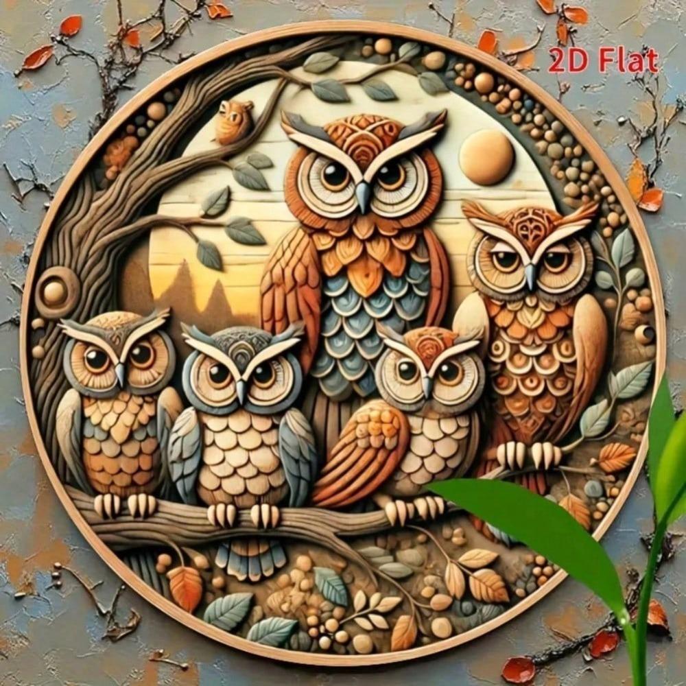 Vintage Inspired 2D Flat Antique Owl Iron Sign Wall Art Vibrant Family Decor