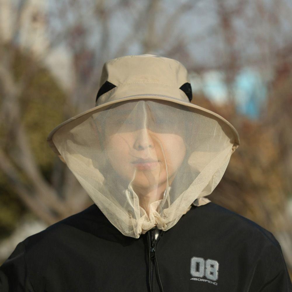 Foldable Net Cover Fisherman Hat Wide Brim Sun Protection Hat Casual Bee Mosquito Hat Men