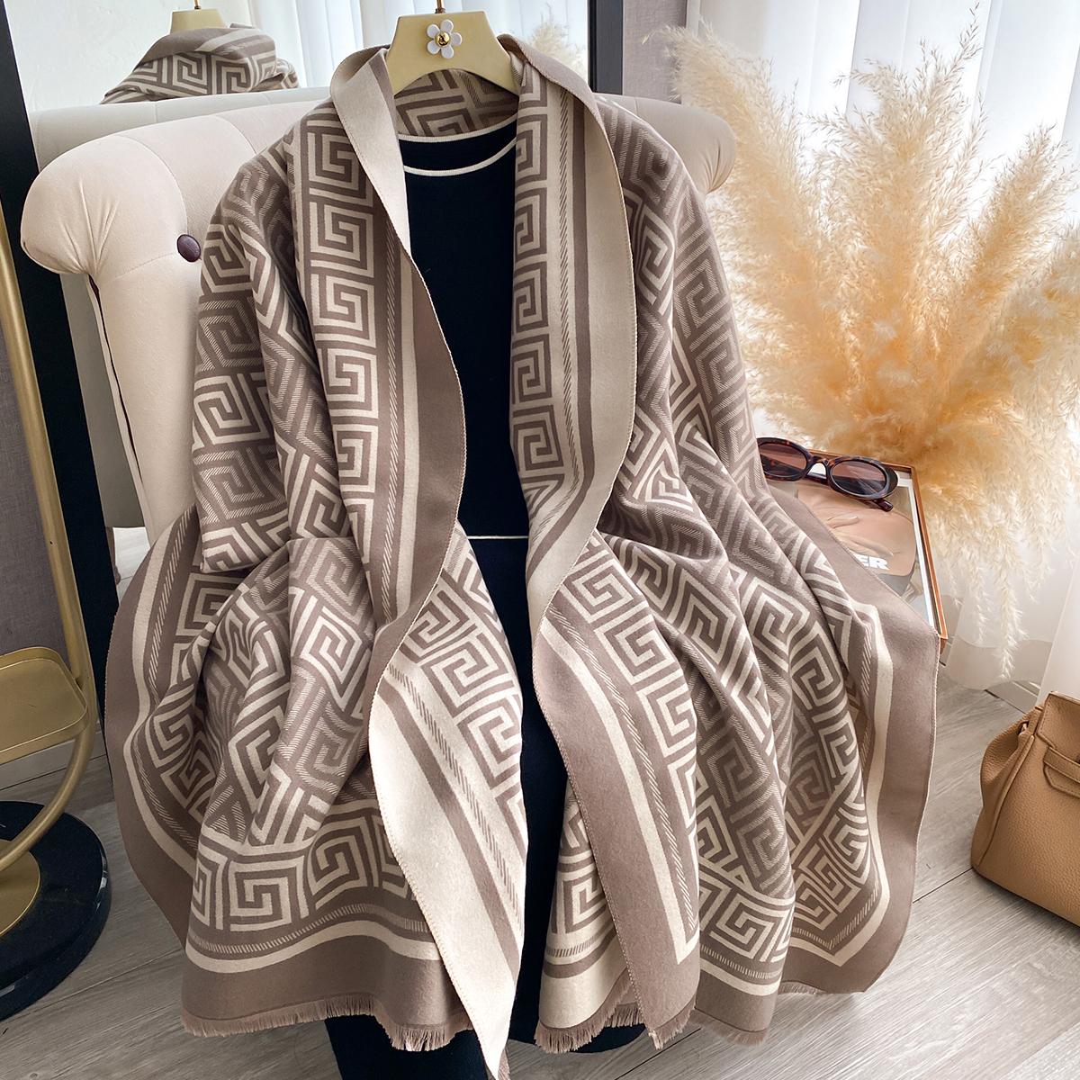 

Luxury Cashmere Women Geometric Pattern Scarf Winter Warm Shawl And Wrap Bandana Pashmina Female Foulard Square Thick Blanket