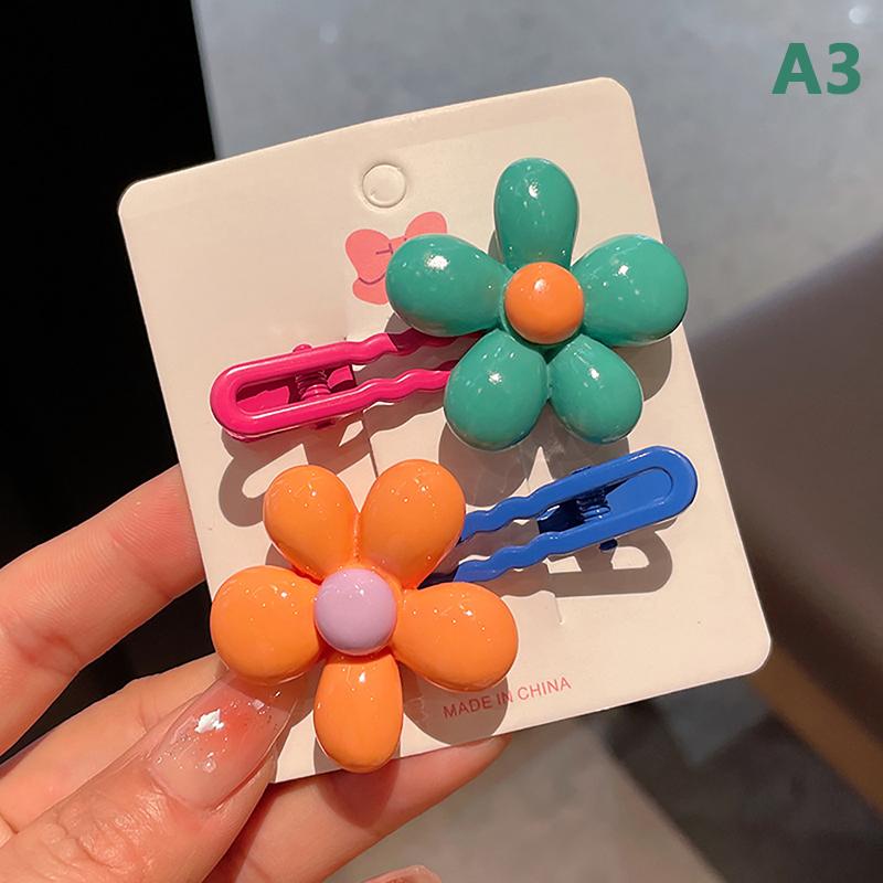 2Pcs Cute Simple Flower Baby Clips Bangs Hair Clip Headwear Hair Accessories