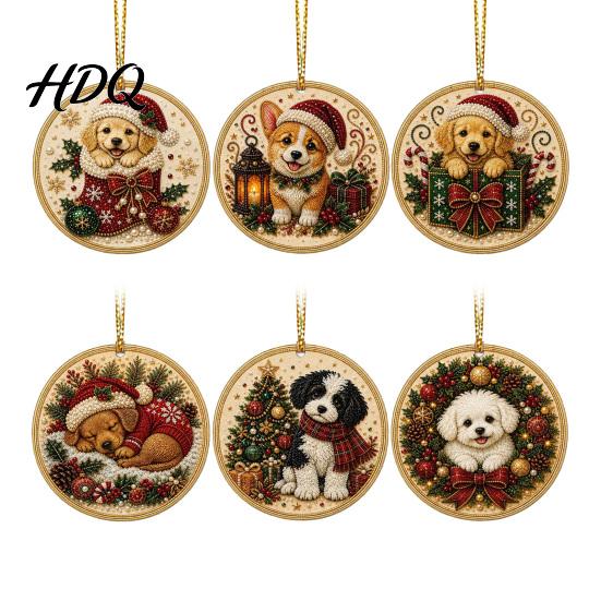 2D Acrylic Santa Ornaments 6 Pcs Christmas Pearl Art Ornaments Flat Holiday Tree Pendant Creative Effect Hanging Decoration for Home Wall