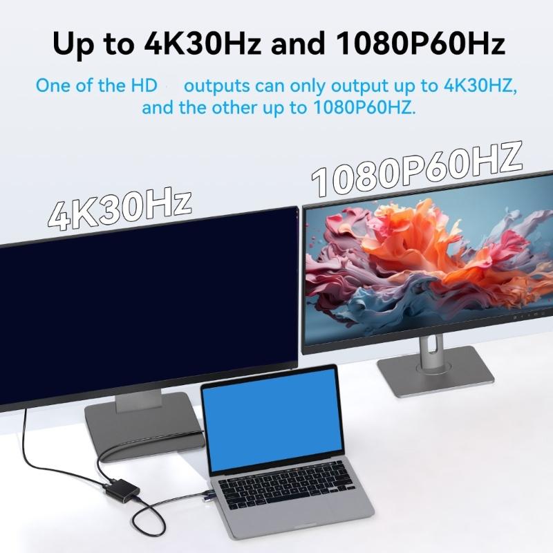 USB To HDTV Splitter 1080P@60Hz Resolution 1 IN 2 OUT Double HDTV Adapter Support Extended for PC Desktop