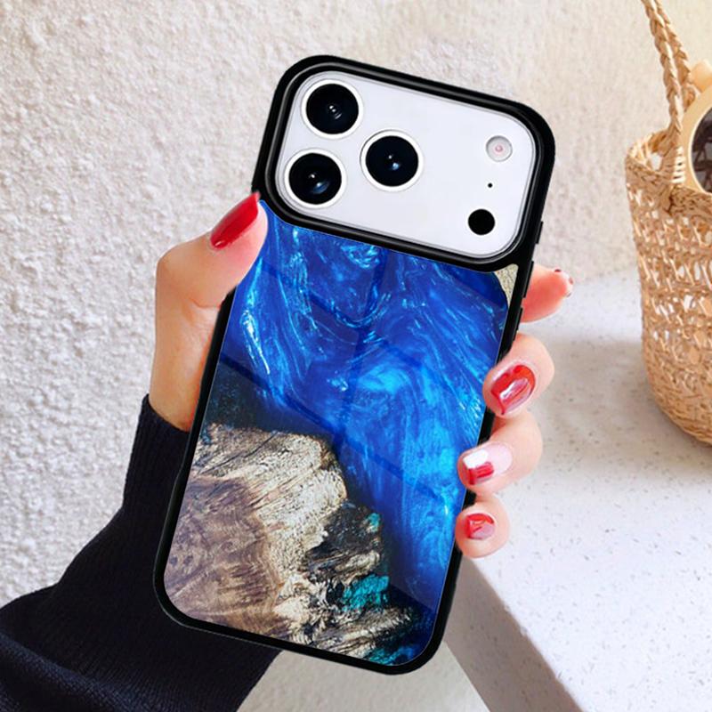 Wood Resin Marble Phone Case For iPhone 17 Air 16 15 14 13 12 11 Pro Max Plus