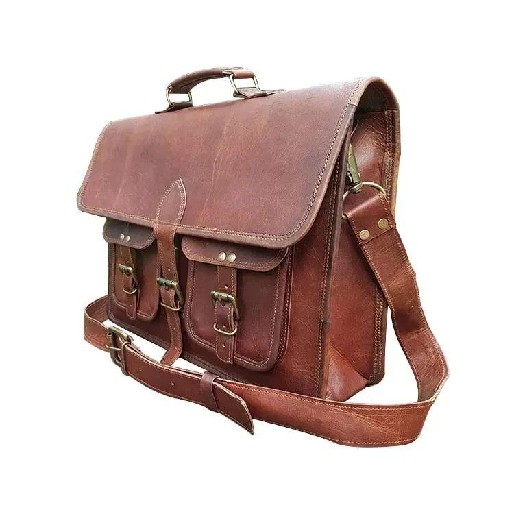 Leather Vintage Laptop Messenger Bag Satchel Genuine Briefcase Shoulder Men's