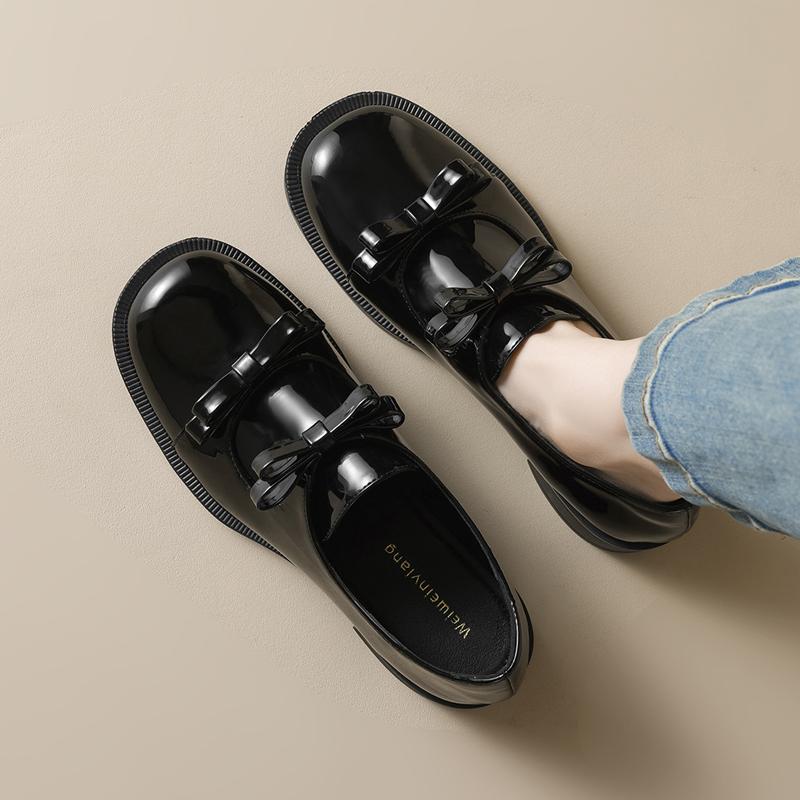 

Модные оксфорды с двойным бантом Женские преппи лакированные туфли из маленькой кожи Женские туфли на низком квадратном каблуке Дерби Лоферы Женские кроссовки 35 чёрный