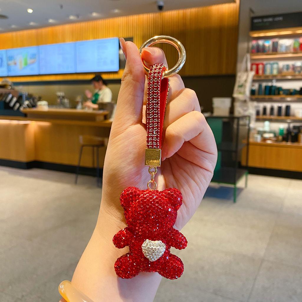 Little Bear Full Diamond Wind Keychain - Pure Color, Simple, Luxurious, High-end, Car Hanger