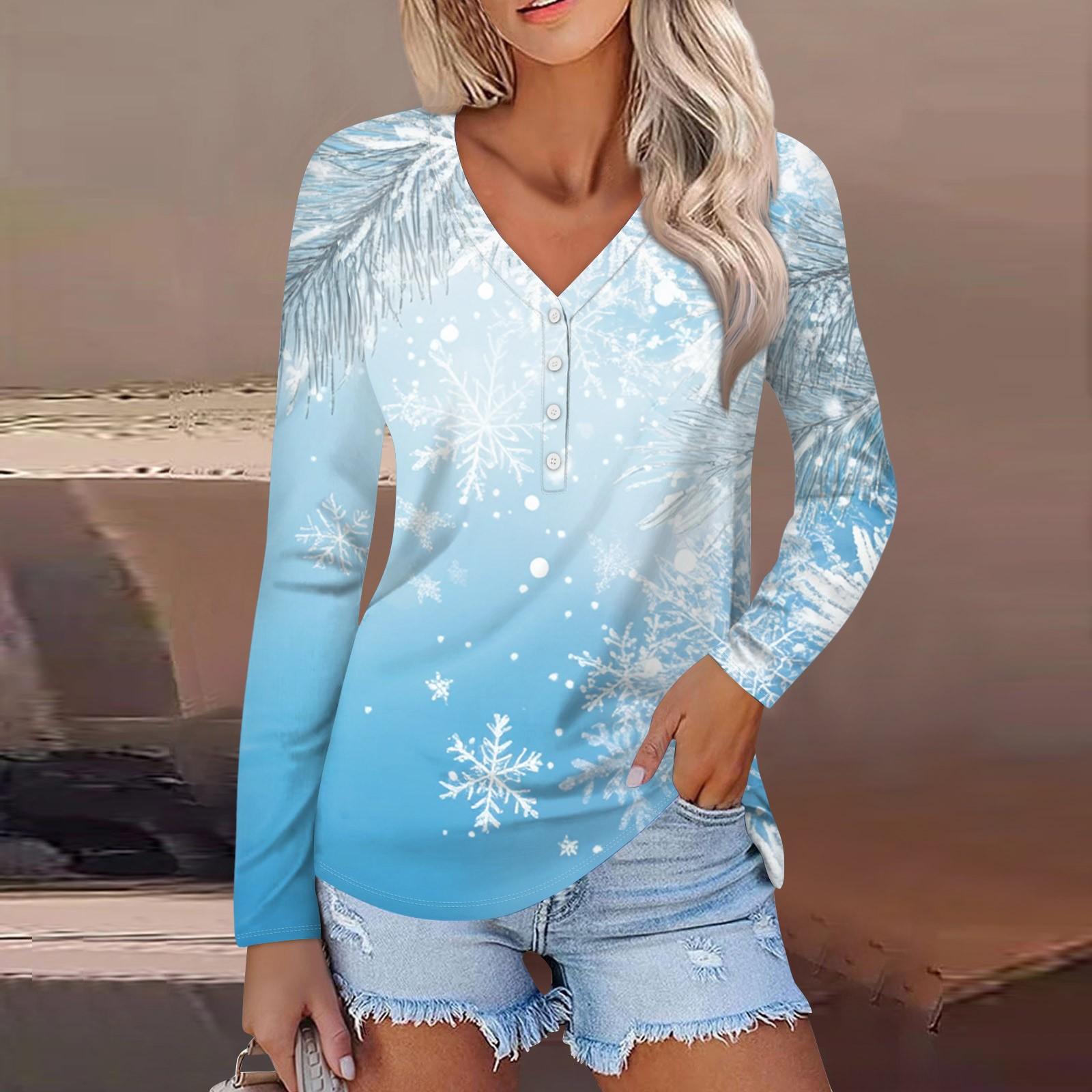 

Женская мода повседневная с длинным рукавом рождественский принт V-образный вырез на пуговицах XXL