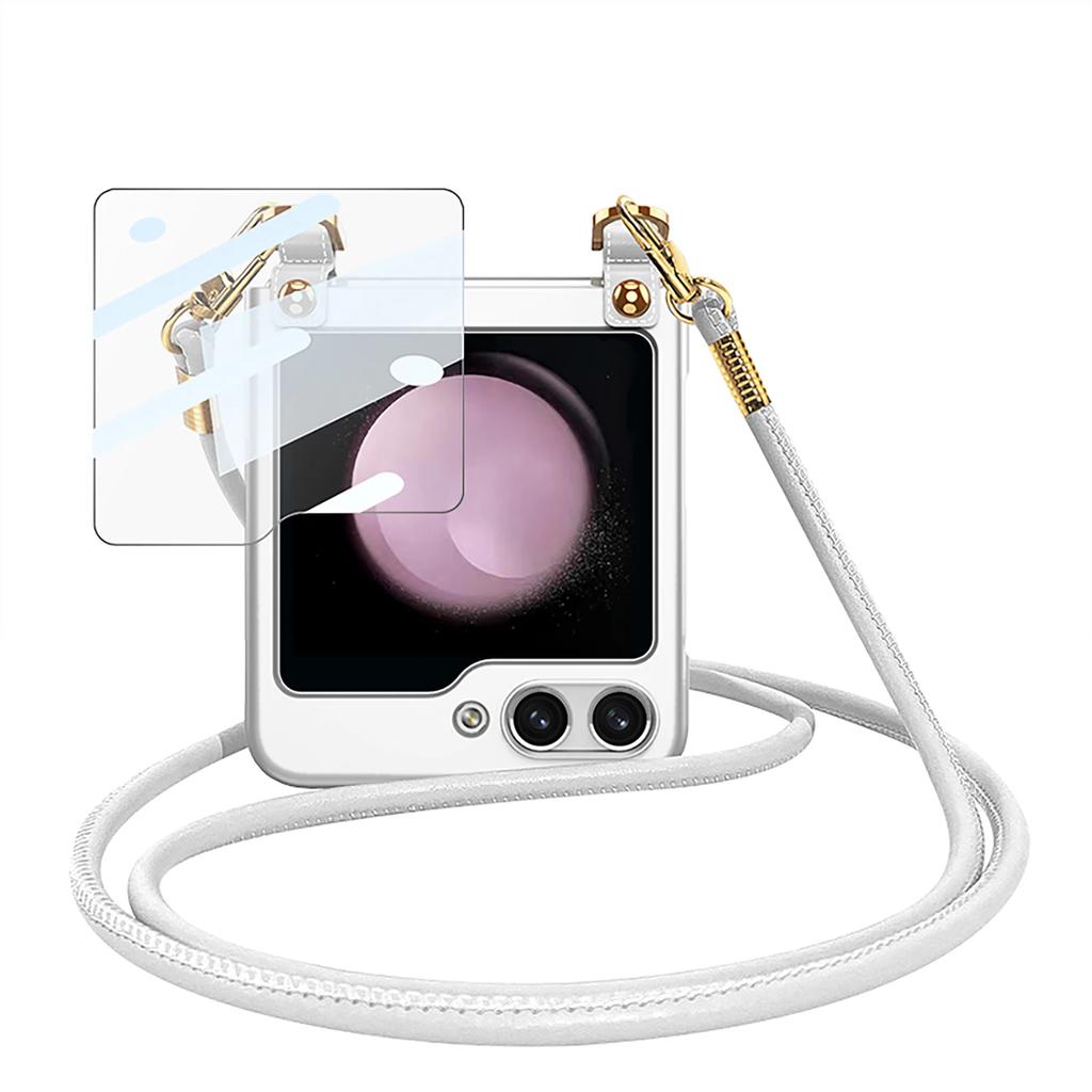 Crossbody Mirror Film Phone Case for Samsung Galaxy Z Flip 6 5 4 3 Flip3 Flip4 Flip5 Flip6 5G Electroplated Shockproof Cover