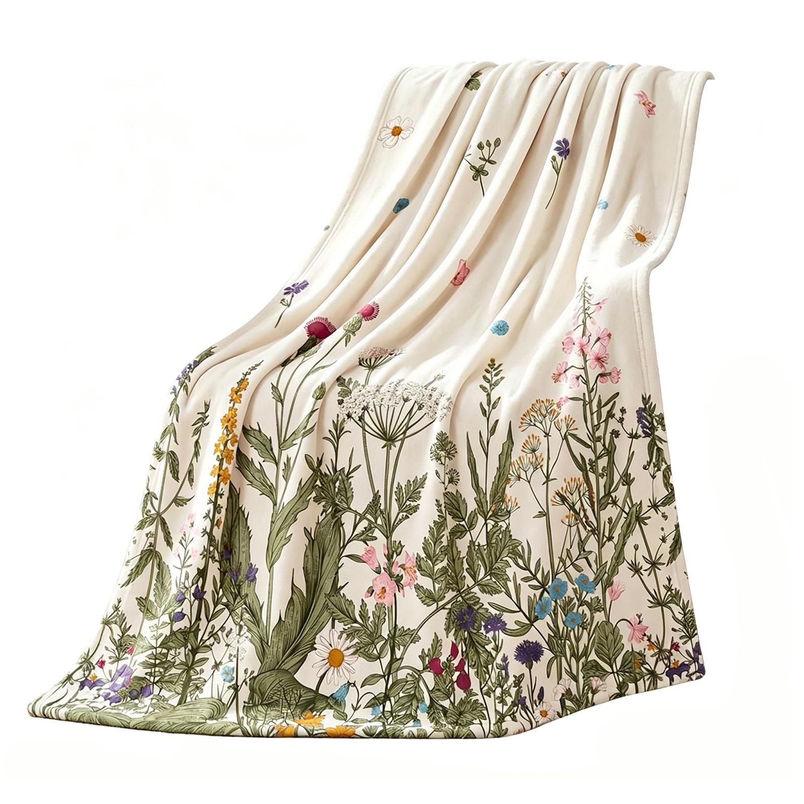

100x130cm Double-Sided Flannel Blanket Digital Print Lightweight Plant Pattern Nap Throw Blanket Soft and Warm Summer Use One Size