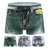 Herren-Boxerunterwäsche, mittelhoher Schnitt, Imitation von Jeans mit 3D-Druck, Shorts, Slips, elastische Wraps, U-konvexe Höschen