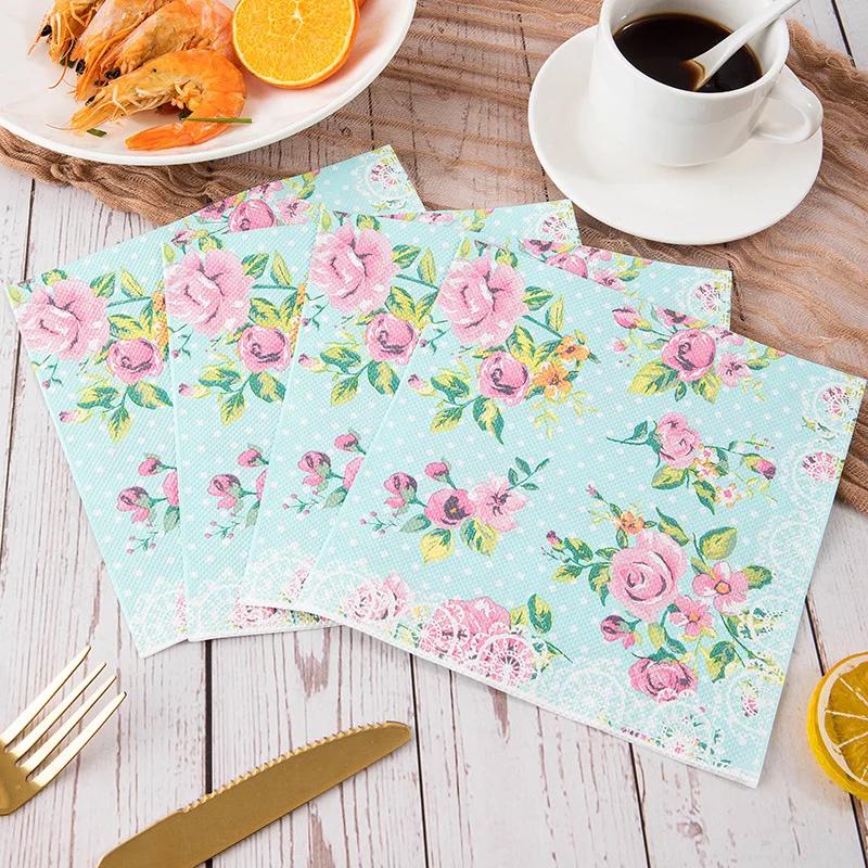 20 PCS/Bag Printed Paper Towels Light Luxury Style Floral Napkins Birthday Party Holiday Daily Necessities Square Tissue Paper