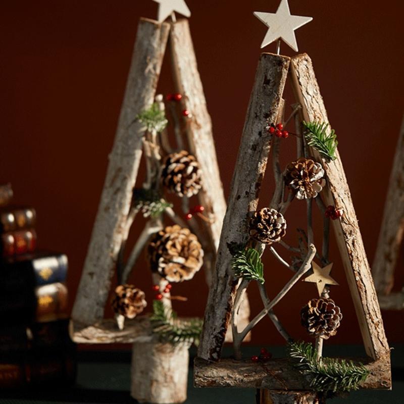 Wood Miniature Christmas Tree Accessory Distinctive Miniature Christmas Tree Ornament Wood Home Festival Decorations