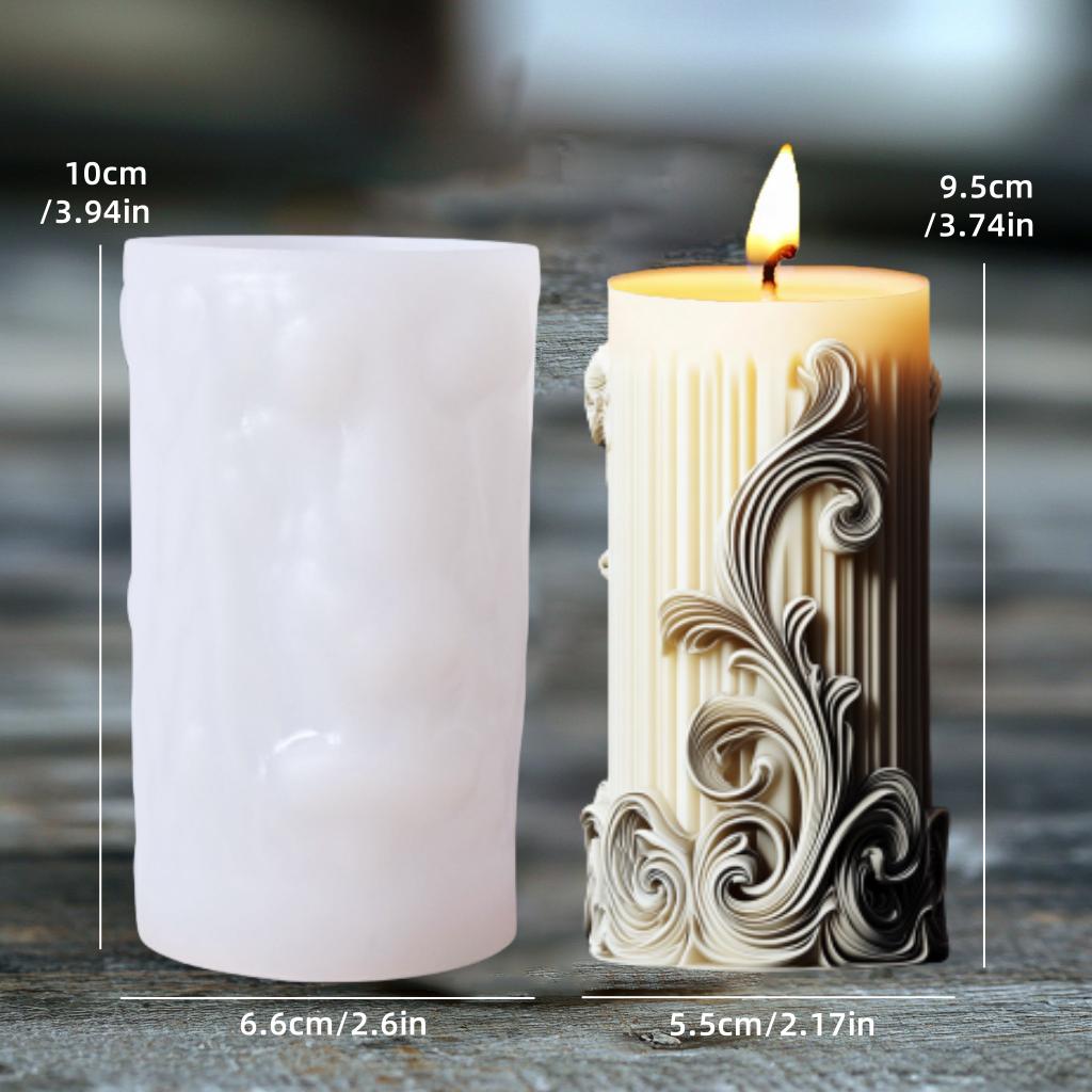 Wave Pattern Relief Cylindrical Candle Silicone Mold Rattan Flower Carving Roman Column Candle Mould Curved Column Resin Molds
