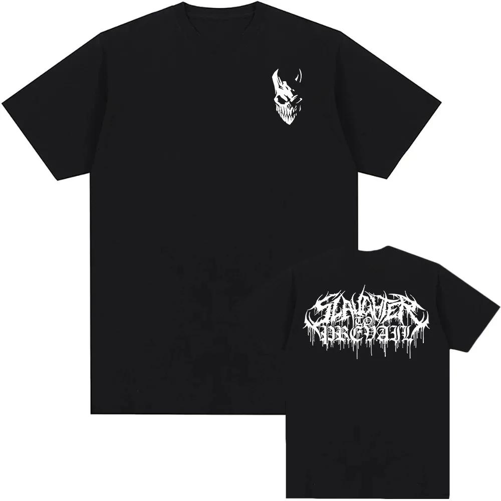 White Logo Mask Graphic Tees SLAUGHTER TO PREVAIL Rock Band Tshirts Hip Hop Unisex Streetwear Cotton Short Sleeve Male T Shirt
