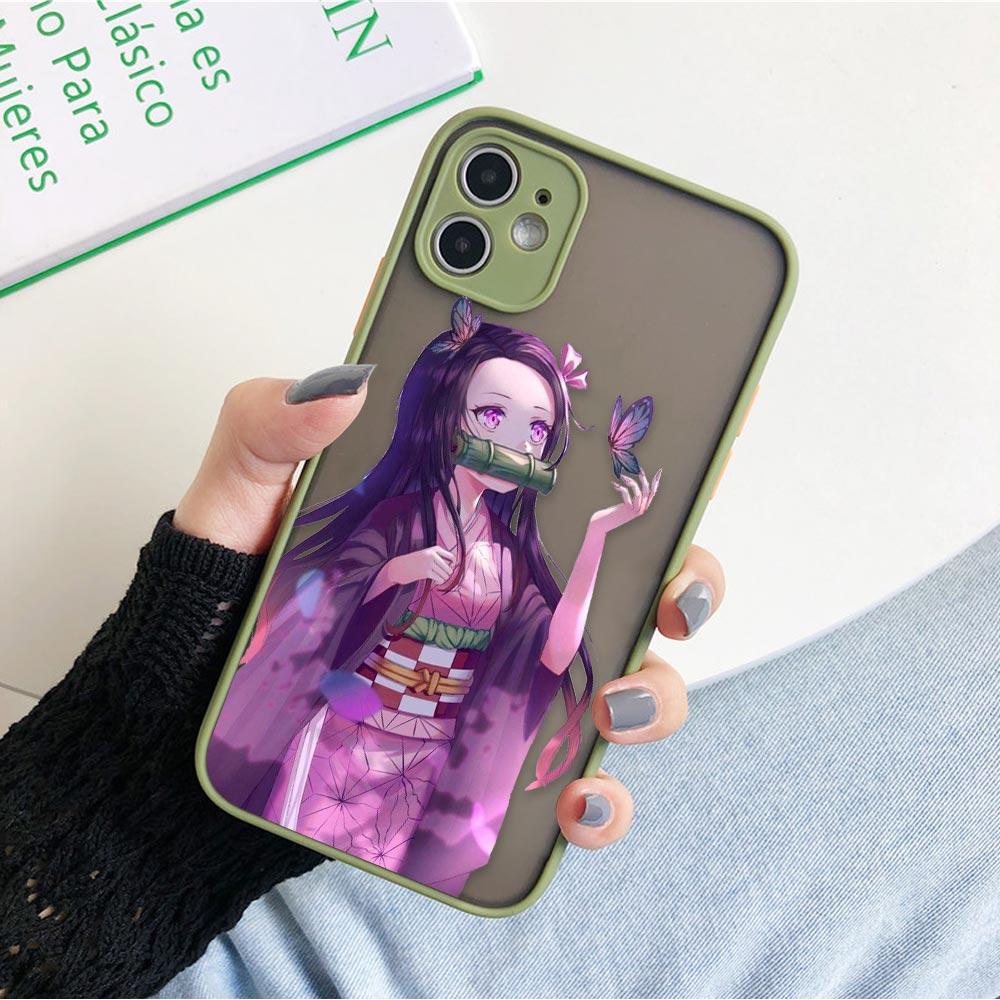 Matte Case For iPhone 11 12 13 14 Pm Pro Max XR X 8 7 Plus Pro XS Mini Skin Feeling Cover Fundas Shell Japan Anime Demon Slayer
