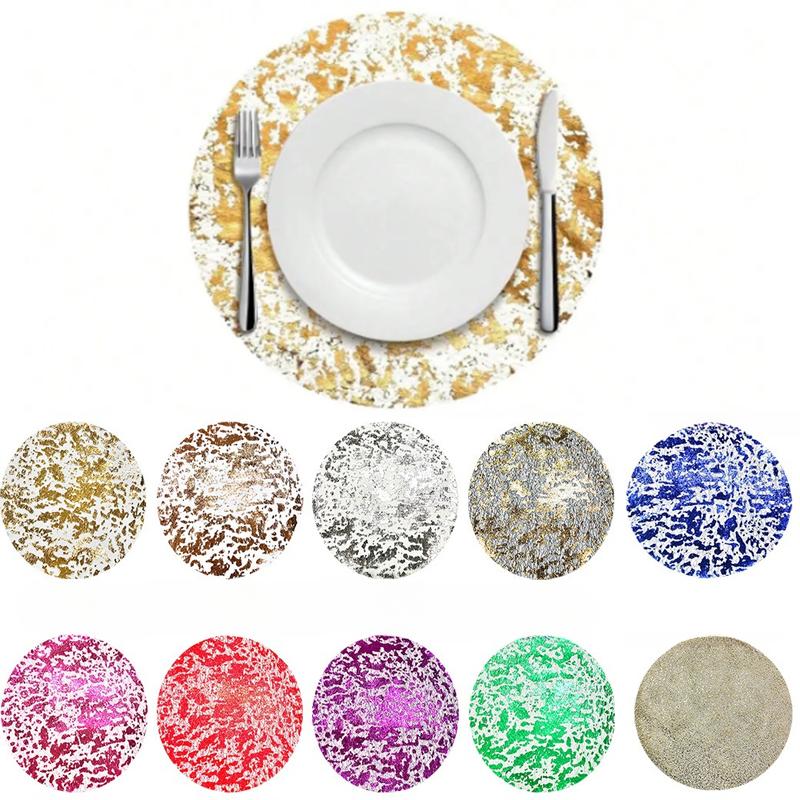 10pcs Disposable Placemats Set 13 Inch Round Gold Foil Mesh Pressed Table Mates for Home Dining Table Party Decoration