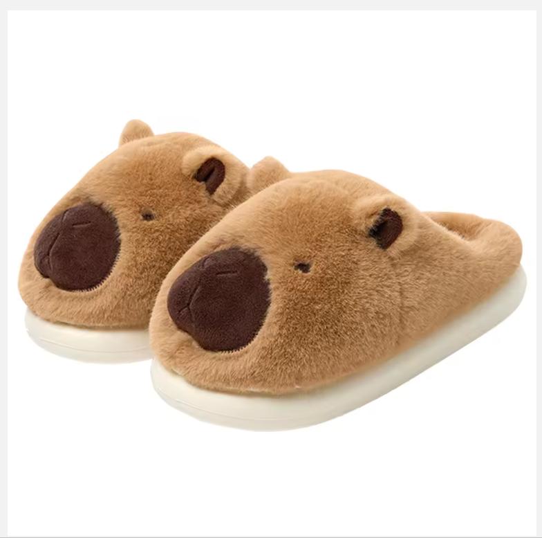 Plush Capybara Slippers Closed Toe Slippers Cute Thermal Home Slippers Comfortable Fluffy Couple Slippers Non-Slip for Men Women