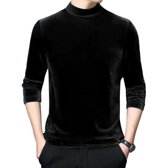 גברים סתיו אביב העליון צווארון דק חצי גבוה צבע אחיד חם רך מזדמן קטיפה שרוולים ארוכים סוודר אלסטי Slim Fit בגדי גברים