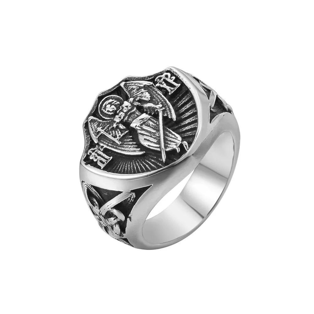 St. Michael Solid Ring Stainless Steel Jewelry Angel Ring 7 серебряный