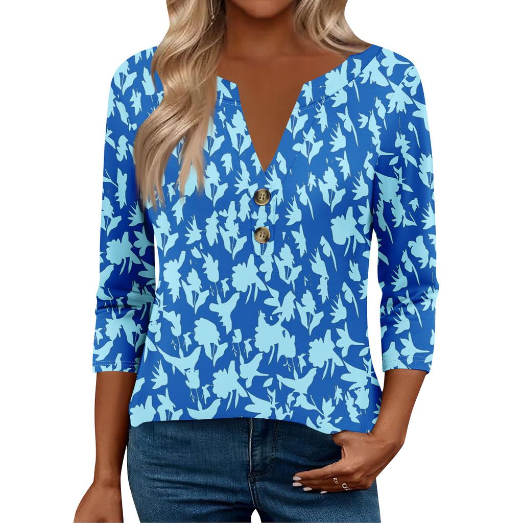 3/4 Sleeve Womens Tops For Women Henely Tops Button V Neck  Loose Fit Dressy Womens Summer Tops