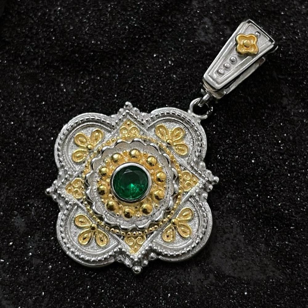 

BELLA BOX Подвеска в стиле ретро-дворца из золота и серебра с зеленым цирконием и кружевом в виде цветка клевера, подходящая для повседневной женской вечеринки, модные ювелирные изделия