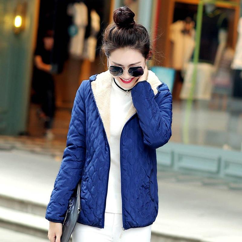 Women Winter Jacket Hooded Fleece Solid Coat Spring Thin Outerwear Female Short Zipper Student