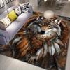 3D Wolf Head Print Non-Slip Mat, Tribal Design with Feathers Beads, Machine Washable Polyester Rug for Living Room Bedroom Decor