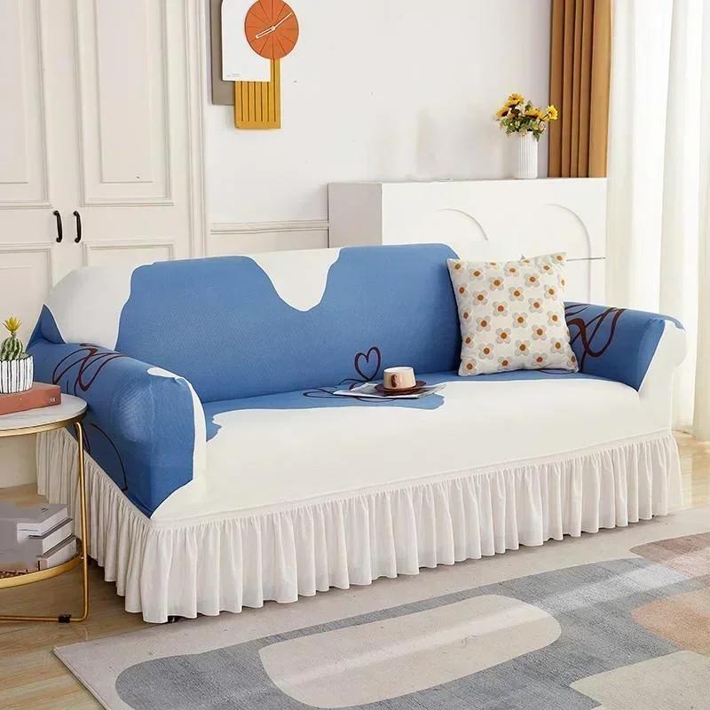 Geometric Pattern Patterned Sofa Bed Ruffled Skirt Cover Folding Flexible Sofa Bed Covers Contemporary Flexible Couch Protectors For Banquet Hotel