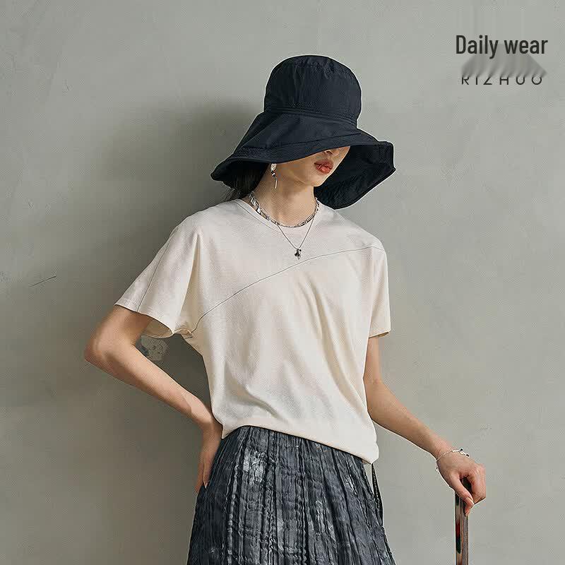 Rizhuo Women s Relaxed Fit Knitted Short Sleeve T-Shirt L