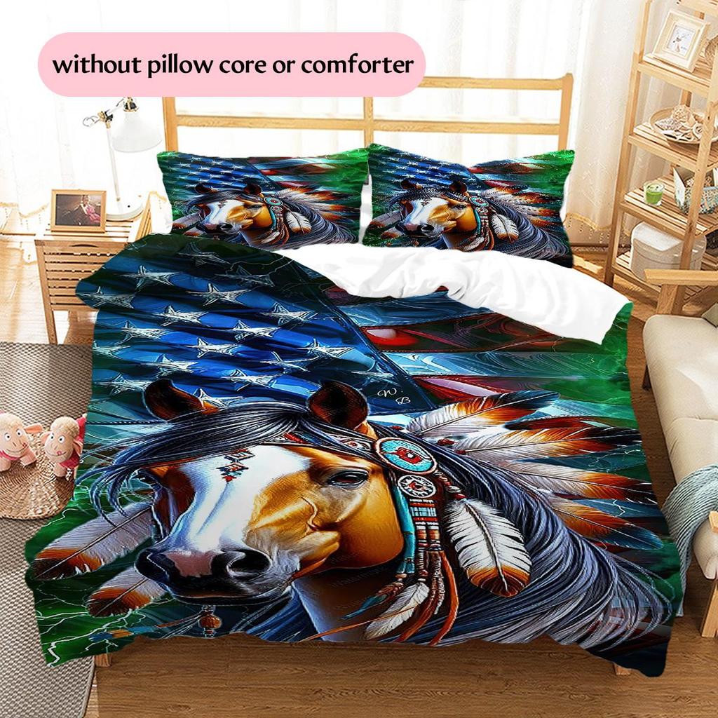 1PC Horse Bedding Quilt Set Quilt Cover Pillowcase Home Decoration Birthday Gift (1 * duvet cover + 2 * pillowcase, without core)