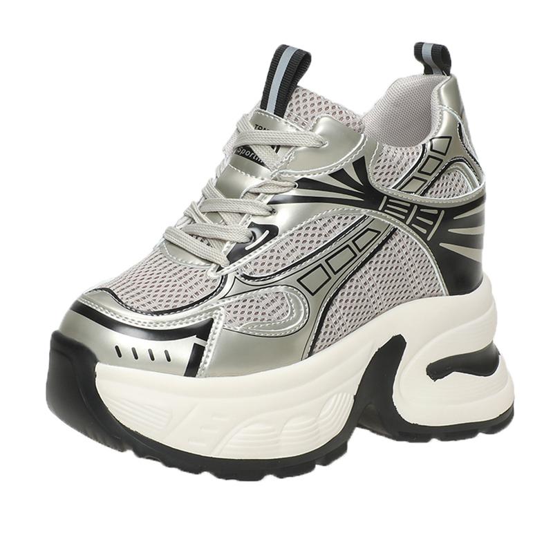 Fashion 10CM Heels Chunky Sneakers Spring Autumn ventilate Women Shoes Comfortable Casual Leather Shoes 2024 Fashion Female Casual Shoes