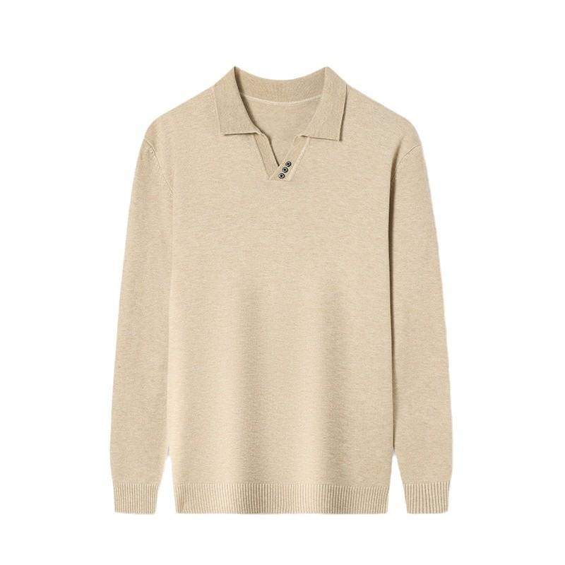 Men'S T-Shirt Spot Lapel Non-Ironing Long-Sleeved Polo Shirt, Business Men'S Knitted Sweater