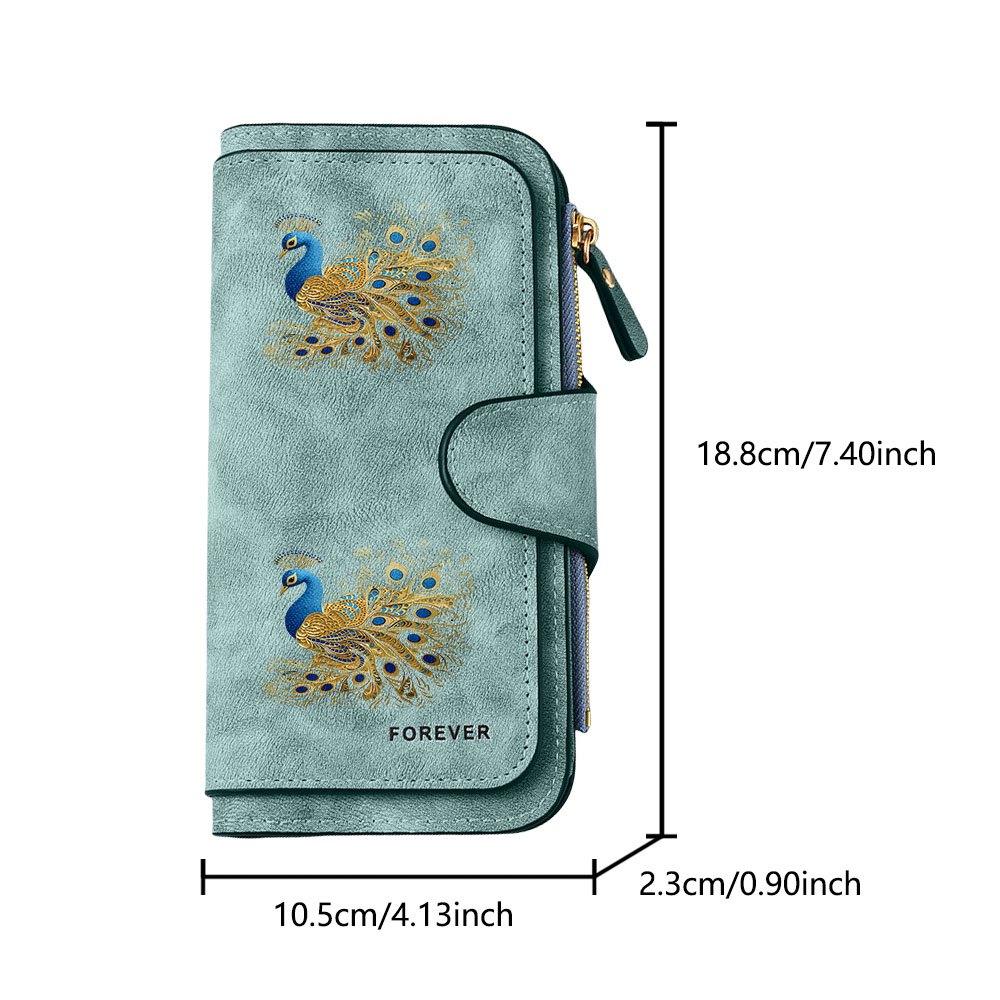 Golden Peacock Long Zipper Wallet, Large Capacity Card Holder, Unisex Clutch Bag, Fashionable Zipper Coin Purse, Suitable for Daily Use, A Great Gift