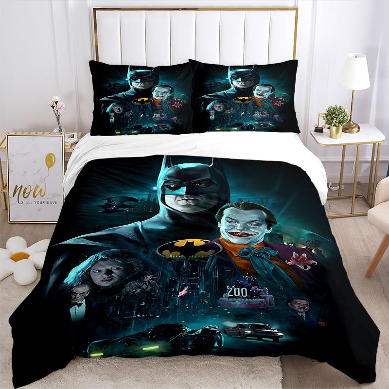 3pcs Batman Joker Bedding Set, Soft Polyester Duvet Cover and Pillowcases Machine Washable Seasons All Suitable 98